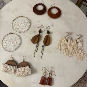 Elegant Brown and White Earrings Set of 6